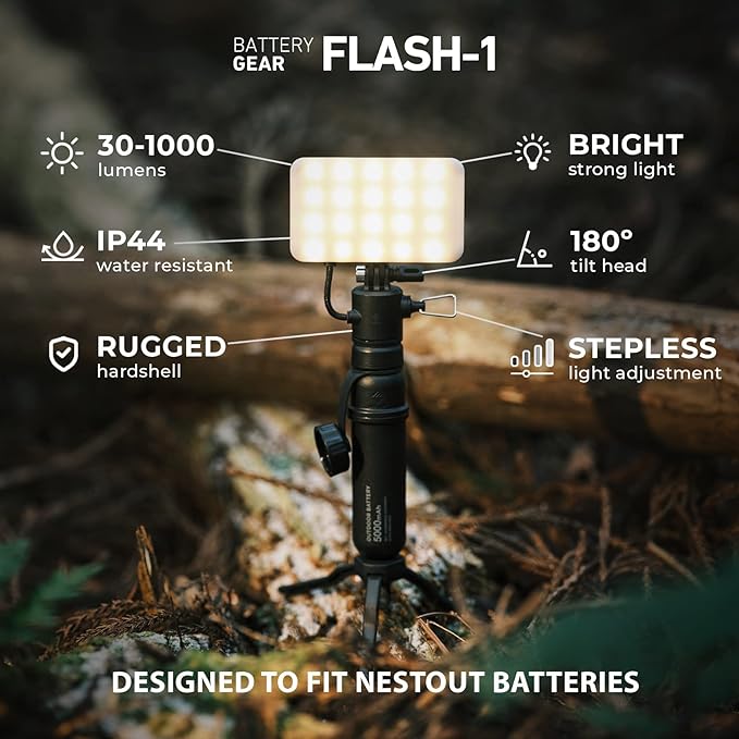 ELECOM NESTOUT Portable Charger and Lamp, 15000mAh Outdoor Battery Power Bank, 32W USB-C Fast Charging PD, Battery and Light for Camping, 1000 Lumen LED Bright Light Flash-1 - Black