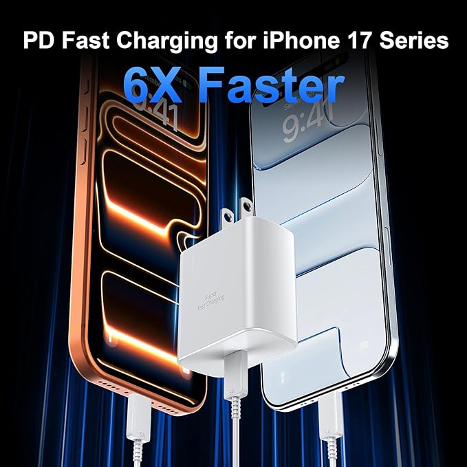 45W USB C iPhone 17 16 Pro Max Charger Block Type C iPhone 16 17 Super Fast Charger with 10 FT Long Type C Fast Charging Cable Cord for iPhone 17 Pro Max/17 Pro/iPhone Air/17/16//16 Pro Max/15/Samsung