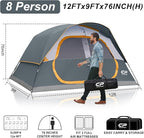 CAMPROS CP Upgraded 6/8 Person Camping Tents, Waterproof Windproof Family Tent with Larger Mesh Windows & Door, Double Layer, Easy Set Up, All-Season Dome Tent with Top Rainfly & Carry Bag