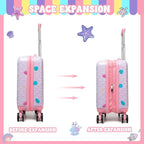 Cute Cat Kid's Luggage Set: 2 Piece Hardside Spinner Wheels Suitcase Set, 16' Airline Approved, Pink Cat Pattern, Ages 5+