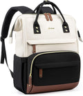 Focdod Laptop Backpack for Womem Work Bags: 18 Inch Anti Theft FashionTravel BackPacks With USB Charging Port Durable Back Pack Purse Bussiness Daypack for Nurse Teacher Beige Black Brown
