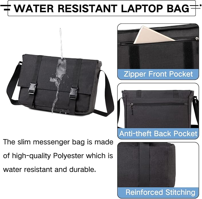 VASCHY Messenger Bag,Water Resistant Casual Lightweight Slim Crossbody Shoulder Bag for Men Women Work School for 14in Laptop