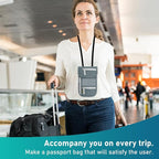 Travel Neck Wallet, RFID Blocking Passport Holder with Adjustable Neck Strap for Men and Women to Keep Cash, Credit Cards and Travel Documents Safe - A
