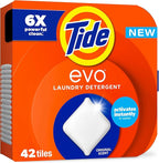 Tide evo Original Scent Laundry Detergent Fiber Tiles Works on 100% of Common Stains Safe for All Machines and Water Conditions Concentrated HE Compatible Clean and Instant Dissolve, 42 Count