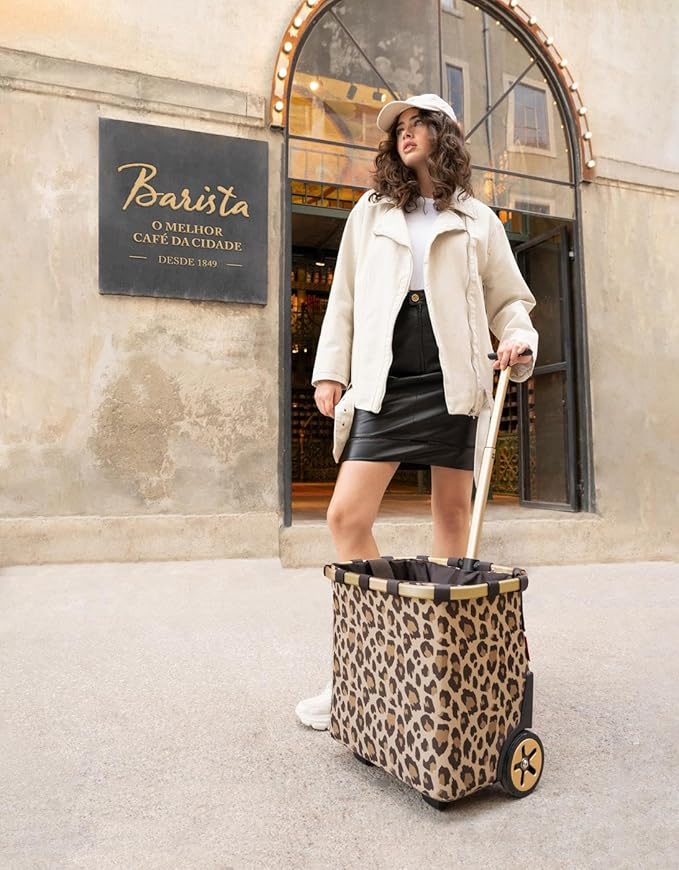 reisenthel carrycruiser Frame Leo Macchiato - Portable Shopping Trolley with Sturdy Aluminum Frame, Shoulder Strap and Removable mesh Inner Bag -Water-Repellent