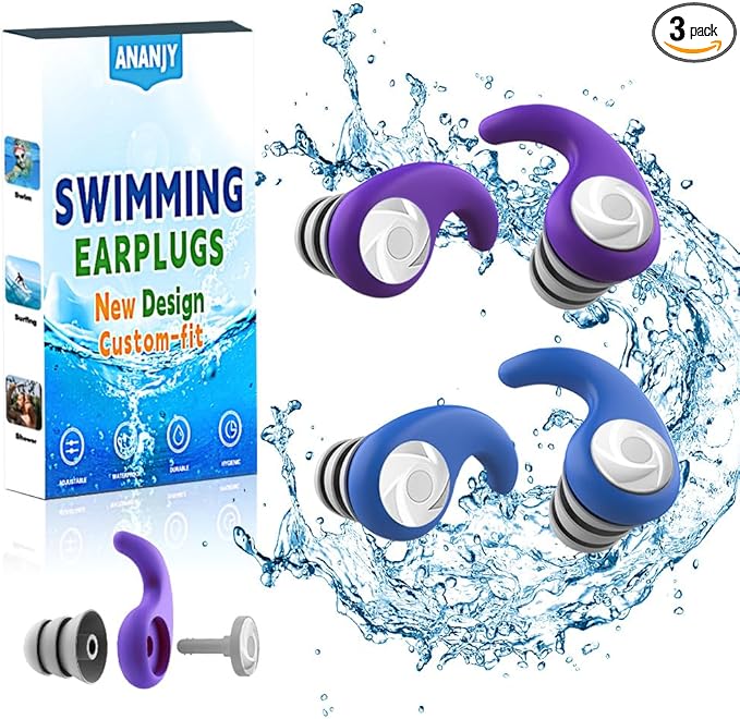 Waterproof Swimming Ear Plugs for Kids - 2 Pairs of Reusable Soft Silicone Swim Earplugs,Ear Protection for Children (4-12 Years Old) - Ideal for Surfing, Diving, Pool, Showering, and Water Sports