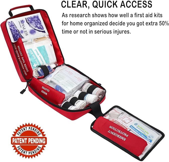 VRIEXSD 400 Piece Large First Aid Kit Premium Emergency Kits for Home, Office, Car, Outdoor, Hiking, Travel, Camping, Survival Medical First Aid Bag, Red