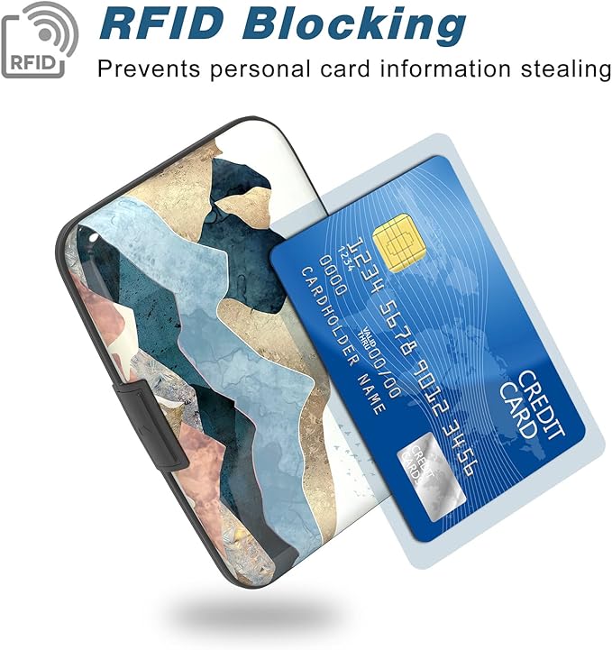 Credit Card Holder, Mini Aluminum Card Wallet RFID Blocking Slim Metal Hard Card Case for Women Men, Watercolor Sunset