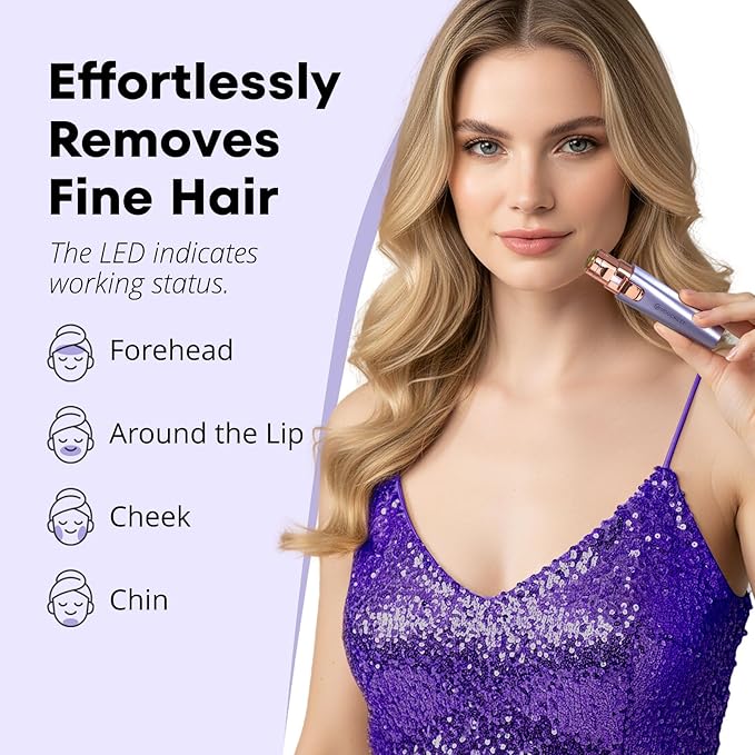VG VOGCREST Eyebrow & Facial Trimmer: 2-in-1 Rechargeable Facial Hair Removal & Eyebrow Shaver - Painless Razor with Built-in LED Light (Solar Purple)