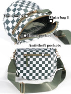 Black and White Checkered Crossbody Bag Bum Bag for Women,Spacious Checkered Purse Fanny Packs Belt Bag