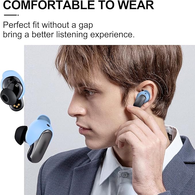 [3 Pairs] Ear Tips Cover for Bose QuietComfort Earbuds II (2022) &Bose QuietComfort Ultra Earbuds (2023), Silicone Sport Ear Hook Cover, Anti-Slip Replacement Eartip Accessories (S,M,L) (Blue)
