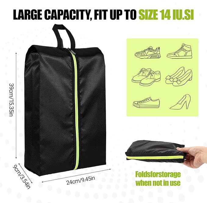 2 PCS Smell Proof Shoe Bags for Travel, Cleat Bags for Sports Smell Proof with Zipper and Handle, Large Capacity Odor-Resistant Soccer Cleats Bag, Shoe Bag for Travel Women, Basketball, Soccer(Black)