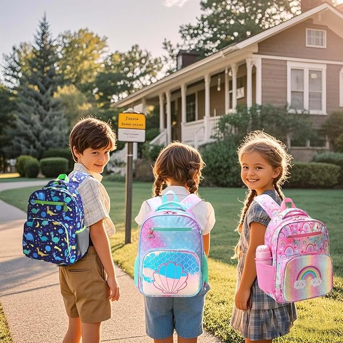 RHCPFOVR Kids Backpack for Girls - Girls Backpack 3-8 Ages Mermaid for Kids 15 Inch School Bookbag for Kindergarten Elementary School Bookbag for Girl 1st 2nd Grade