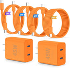 QZIIW Super Fast Samsung Charger Type C,45W Dual Port USB C Fast Charger Block [2-Pack] & Extra Long 60W 3/6/6/10FT USB C Cable - PD Quick Charging 3.0 for Samsung Galaxy S25 Ultra/S24+/S23 iPhone 17