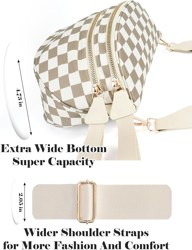 Black and White Checkered Crossbody Bag Bum Bag for Women,Spacious Checkered Purse Fanny Packs Belt Bag
