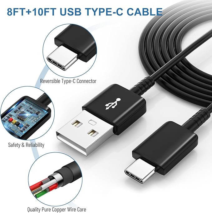 Type C Charger Fast Charging,Android Phone Charger Block with USB C Charger Cables 8Ft & 10Ft for S26/S25/S23/S22/S21/S20/S10/S10 Plus/S10E/S9/S8/S21Ultra/S22+/S22 Ultra/Note 8/9/10/20