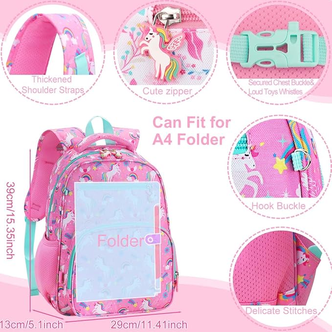 RHCPFOVR Kids Backpack for Girls - Girls Backpack 3-8 Ages Unicorn for Kids 15 Inch School Bookbag for Kindergarten Elementary School Bookbag for Girl 1st 2nd Grade