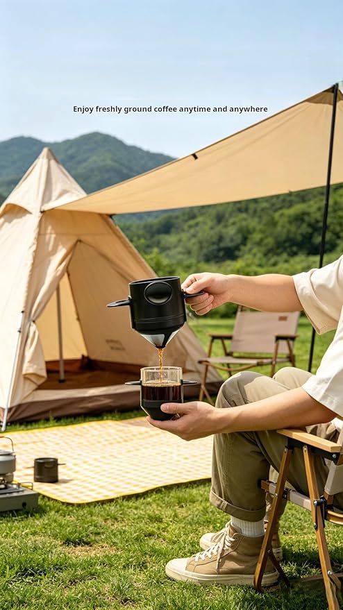Portable Pour Over Coffee Dripper with Double Layer Stainless Steel Filter, Foldable Reusable Coffee Maker, No Paper Needed, Travel Coffee Filter for Mug, Office & Camping (Brown)