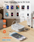 European Travel Plug Adapter USB C, Popowell International European Plug Adapter, 4 FT Travel Power Strip with 3 Outlets & 3 USB, Type C Power Adapter Travel Essential for Italy Spain France Germany.