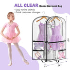 SLEEPING LAMB Dual-sided 6 Pockets Dance Garment Bags for Dancers, 40" Clear Kids Dance Costume Bag for Dance Competition Hanging Garment Bag for Ballet, Outfits, Cheer Uniform, Dress, 2 Packs, Black