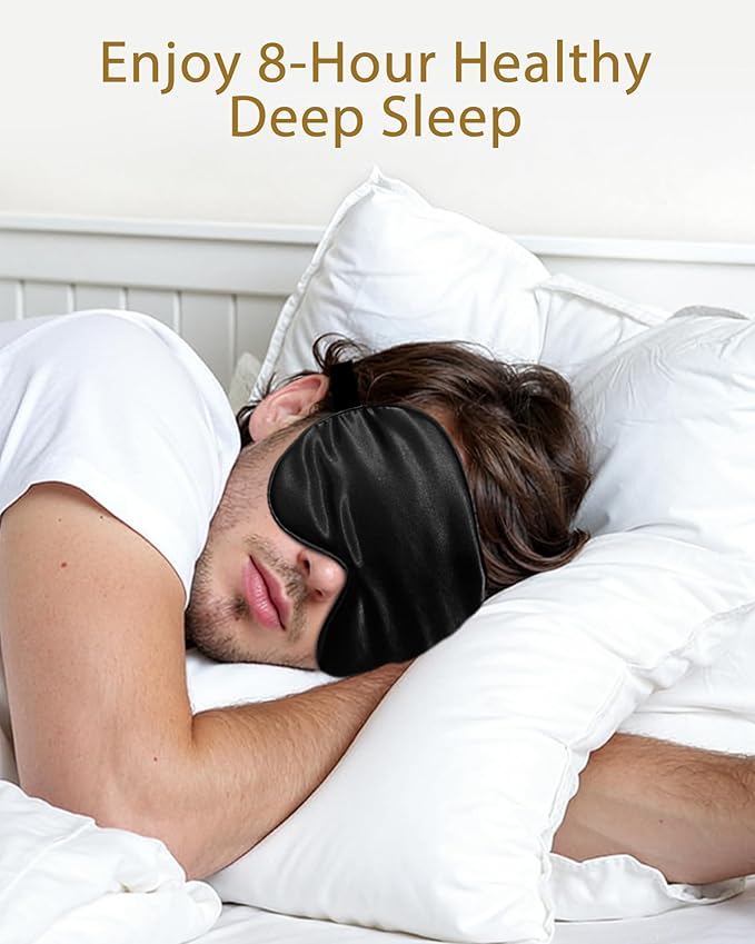 4 Pack Silky Sleep Masks for Women Men, JroyJoy 100% Blackout and Super Soft for Sleeping with Adjustable Strap, Satin Eye Mask for Side Sleeper, Travel Eye Covers (004 Black*4pcs)
