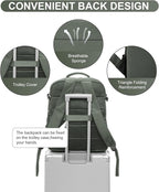 WONHOX Large Travel Backpack Women,Carry On Backpack Flight Approved 18x14x8 inches Bag Spirit Airlines Personal ltem,College Sports Hiking Rucksack Laptop Blackpack mochila de viaje,Green