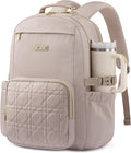 LOVEVOOK Laptop Backpack for Women with Pouch Pocket for Large Capacity Cup,15.6 Inch Teacher Nurse College Work Backpack Purse,Waterproof Laptop Bag Computer Back Pack for Travel, Nude+Wicker pattern