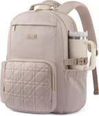 LOVEVOOK Laptop Backpack for Women with Pouch Pocket for Large Capacity Cup,15.6 Inch Teacher Nurse College Work Backpack Purse,Waterproof Laptop Bag Computer Back Pack for Travel, Nude+Wicker pattern