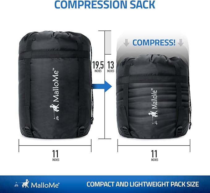 MalloMe Sleeping Bags for Adults Cold Weather & Warm - Backpacking Camping Sleeping Bag for Kids 10-12, Girls, Boys - Lightweight Compact Camping Essentials Gear Accessories Hiking Sleep Must Haves