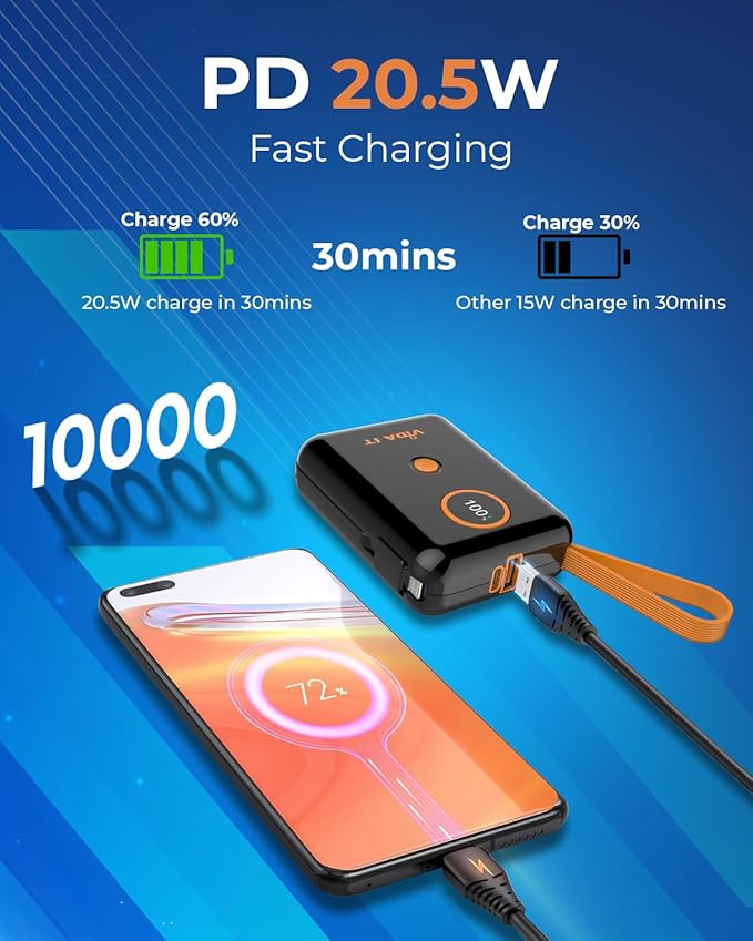5V 2A Power Bank for Heated Jacket, Heated Vest Battery Pack 10000mAh Portable USB Charger, Power Pack for Heated Stadium Seat Chair, Mobile Phone Charger for iPhone Android with Built-In Cable Fast