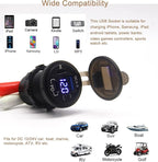 12V USB Outlet, Dual USB C Car Charger Socket & Quick Charge 3.0 Port with Voltmeter and Power Switch for Car Boat Marine Truck