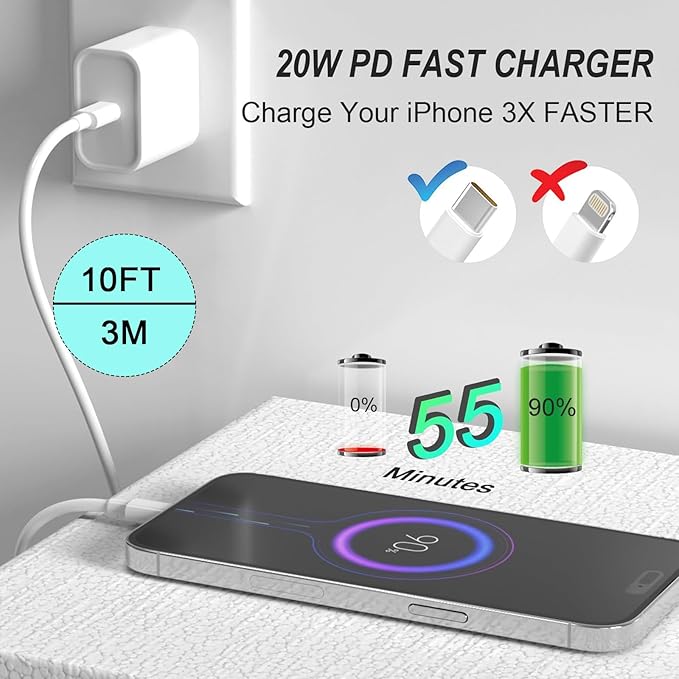 iPhone 15 16 Charger Fast Charging,Extra Long 10FT USB C to USB C Cable 20W USBC Apple Fast Charger Block for iPhone 16/16 Plus/16 Pro/16 Pro Max/16e/15/15 Plus/15 Pro/15 Pro Max/iPad Pro/Air/AirPods