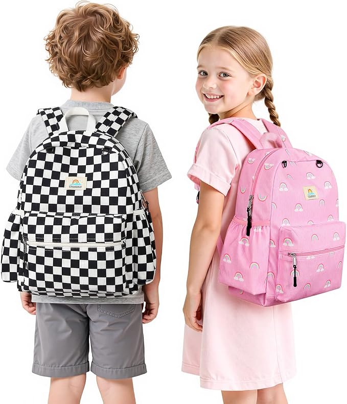 STEAMEDBUN Corduroy Kids Backpack for Girls 5-8: Girls Backpack for Elementary Kindergarten - 15 inch Cute Backpacks for Kids - Rainbow