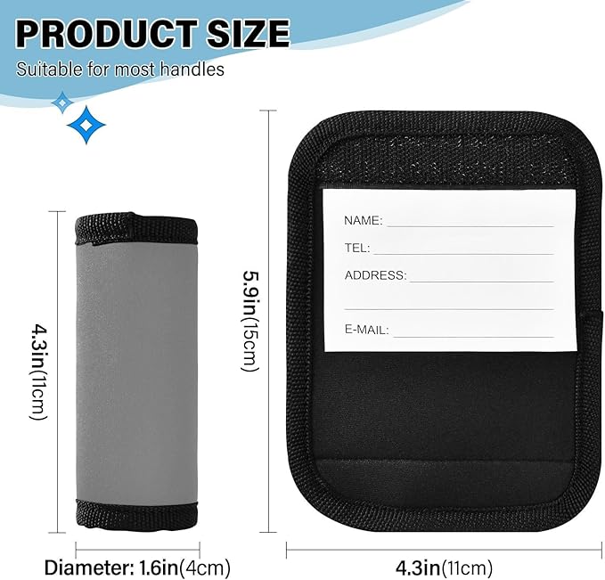 DOMIKING Grey Luggage Handle Wraps for Suitcase Luggage Identifier Soft Luggage Marker Tags for Travel Bag Suitcase Luggage Covers Wraps Travel Accessories, 2 Pack