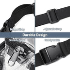 Veckle Clear Fanny Pack Stadium Approved - Adjustable 33-47 Inch Strap, Transparent Belt Bag for Women Men Fits 7.5-inch Smartphone, Waist Bag Clear Bag for Stadium Events, Sport, Concerts, Black