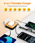 6-in-1 for Magsafe Portable Charger with Built-in Cables & Wall Plug,10000mAh Magnetic Wireless Power Bank,22.5W Fast Charging USB C Battery Pack,Travel Essentials for iPhone 17/16/15/14/13/12,Orange