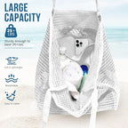 HOHOM Beach Bags for Women, Summer Travel Mesh Tote Bag with Large Inner Pocket, Sandproof Woven Shoulder Handbag