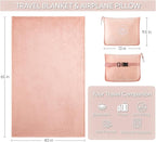 Travel Blanket, Soft 2-in-1 Airplane Blanket, 65x40 Inches, Travel Blanket Airplane Compact with Bag, Car Blanket with Luggage Sleeve & Backpack Clip (Peachy Pink)