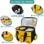 PetAmi Dog Travel Bag, Travel Pet Bag Organizer, Dog Food Travel Bag with Container Collapsible Bowls, Pet Travel Supplies Gift Accessories for Weekend Camping, Puppy Cat Diaper Bag, Yellow Medium
