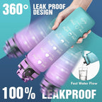 OLDLEY Water Bottle, 32oz Motivational Sports Water Bottle with Time Marker Times to Drink Tritan, BPA Free, Wide Mouth Leakproof, Anniversary Birthday Gifts for Men Women, Confectionery (1 Bottle)