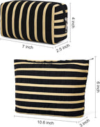 SOIDRAM 2 Pieces Makeup Bag Large Stripe Cosmetic Bag Capacity Canvas Mix Travel Toiletry Bag Organizer Cute Makeup Brushes Aesthetic Accessories Storage Bag for Women, Stripe Mix Black