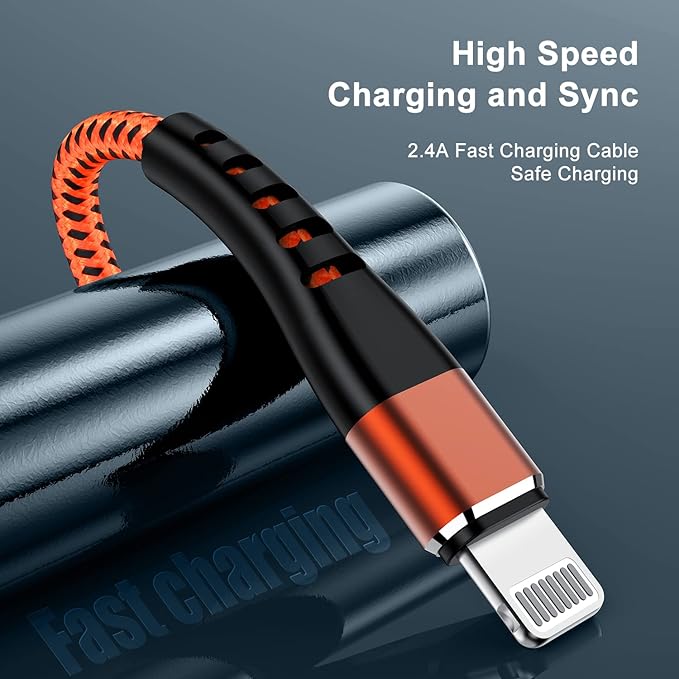 Essri 2Pack for iPhone Charger Cord 10FT, Lighting Cable 10 Feet to USB Charging Cable, Nylon Braided Charging Cord 10 Foot Compatible with iPhone 14 13 12 11 X XS XR 15 Pad -Orange