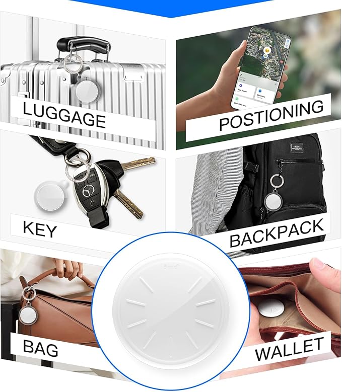 Tracker Tags-4 Pack, Item Tracker with Waterproof Case for Your Keys, Wallet etc, Luggage Tracker Works with Find My APP (iOS Only)
