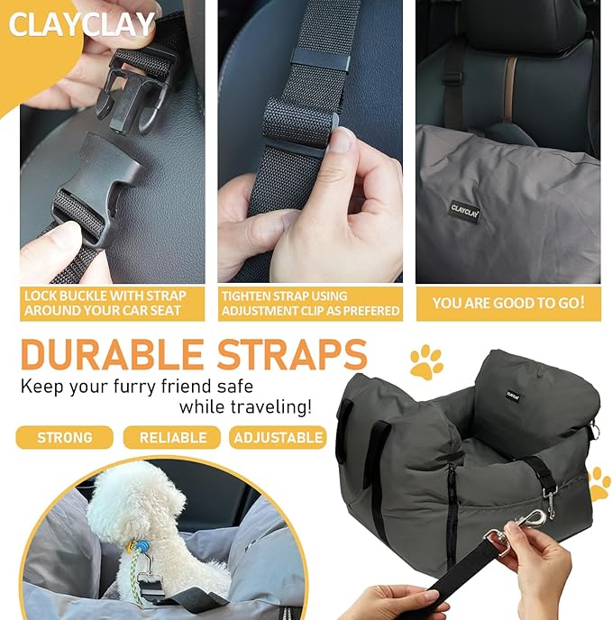 4-in-1 Dog Car Seat, Convertible Pet Booster Seat for Small Medium Dogs Up to 25lbs, Portable Travel Bed Sofa Pad with Safety Strap & Foldable Storage for Car Home Use