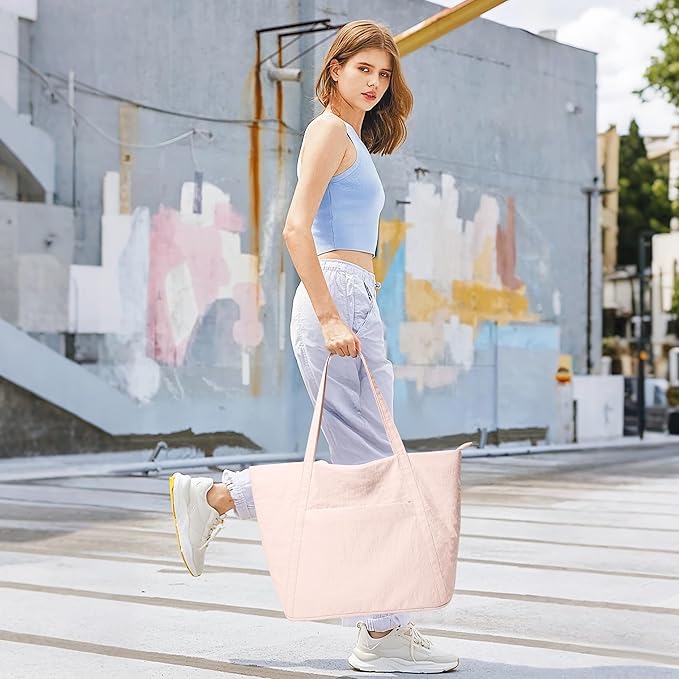 WLLWOO Large Gym Tote Bag for Women Sport Yoga, 24L Travel Beach Bag Lightweight Zipper Shoulder Handbag for Daily Work