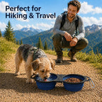 Collapsible Dog Bowls with Carabiner, Double Portable Travel Pet Bowls for Food and Water, Foldable Silicone Dog Bowl for Walking, Hiking, Camping, Small Medium Dogs and Cats, Gray