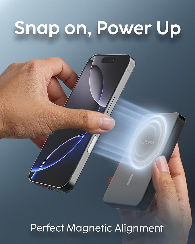 myCharge CliqAir 10000mAh Magnetic Power Bank – Ultra-Thin 0.5" Design | 15W Fast Wireless Charging | 20W PD USB-C Port | Powerful Magnetic Hold | Perfect for Travel, Work, or Everyday Use | Black
