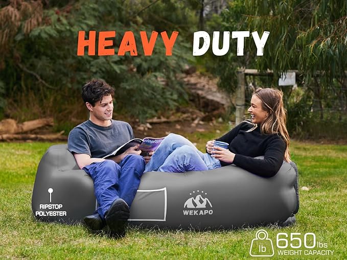 WEKAPO Inflatable Couch Air Lounger Chair - Camping & Beach Accessories, Portable Blow up Sofa for Hiking, Lawn, Indoor/Outdoor Movies & Music Festivals. Lightweight and Easy to Set Up Air Hammock