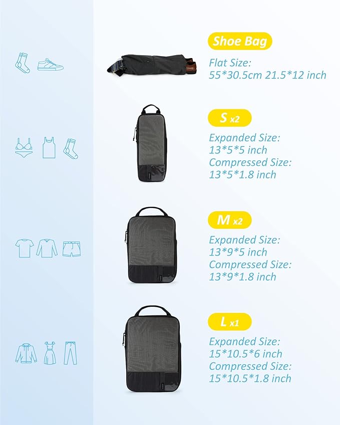 BAGSMART 6 Set /4 Set/2 Set Compression Packing Cubes for Travel, Lightweight Luggage Organizer Bags, Durable Space Saver Bags Travel Essentials
