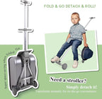 Apelila 3-in-1 Ride-On Suitcase with Detachable Heavy-Duty Cart | 20” Carry-On for Kids Converts to Stroller & Folding Utility Wagon | 80kg Load Capacity, Airline Approved